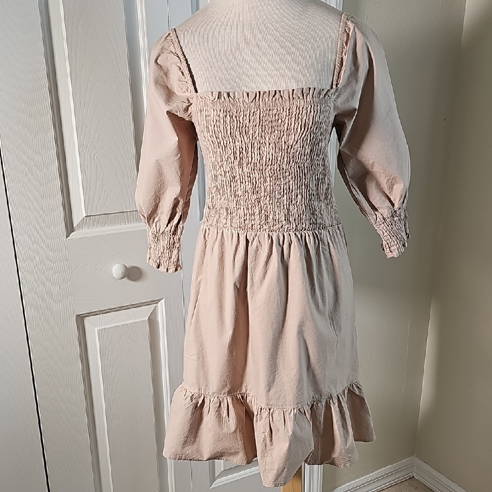 Charming Tan Dress. By Sim and SAM. SMOCKING.‎